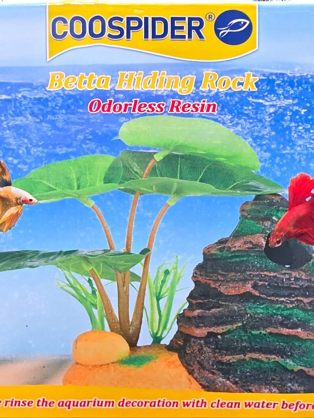 Betta Hiding Rock - Green and Brown Aquarium Decor